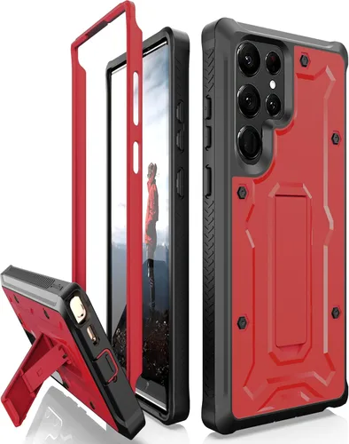 Vista 6 de CaseBorne Diseñada para Samsung Galaxy S22 Ultra 5G Case (2022), cuerpo completo multicapa resistente con soporte [sin pantalla] - Negro carbón