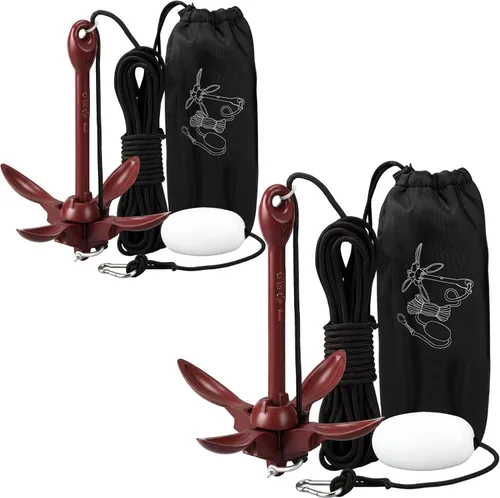 Vista 42 de Lounsweer Paquete de 2 anclajes de kayak marino de 1.5/3.5 libras, kit de anclaje plegable para barco, kayak, pesca, accesorios para botes pequeños