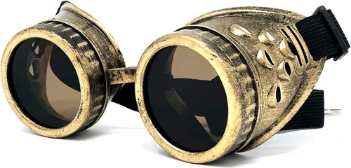 Vista 5 de Mad Scientist Time Traveler Steampunk - Gafas de disfraz de Halloween para mujeres y hombres Espiga de oro