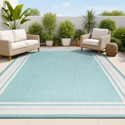 Vista 9 de JONATHAN Y Alfombra de pasillo para interiores y exteriores, 2 x 8 pies, color aguamarina/beige, moderno para patio trasero, patio, porche, fácil