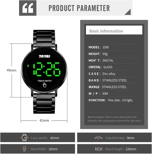 Vista 7 de Reloj digital de moda para hombre, con luz de fondo, resistente al agua
