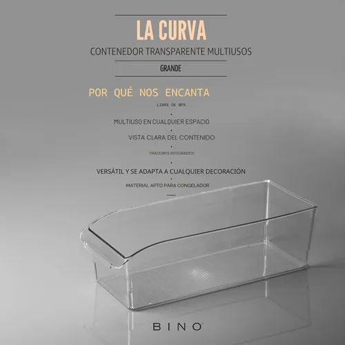 Vista 2 de BINO Contenedores de almacenamiento de plástico, grandes THE CURVE COLLECTION Organizador multiusos para refrigerador/congelador Asa