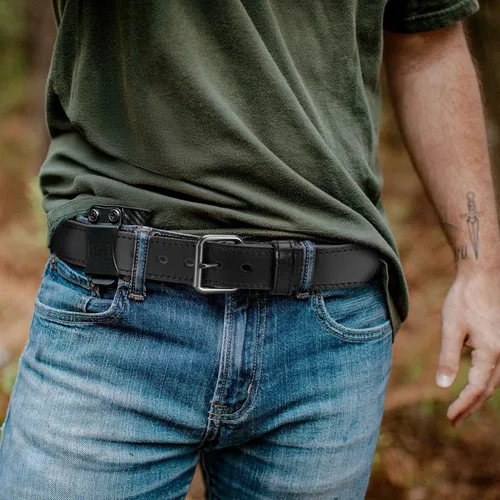 Vista 10 de Cinturón de cuero para pistola para hombre, cinturón resistente de 1.5 pulgadas para trabajo CCW