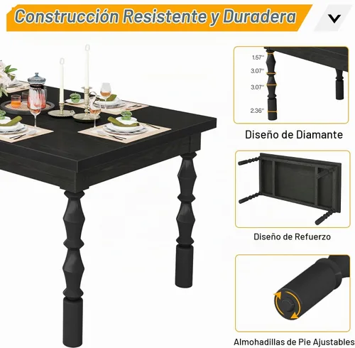 Vista 8 de Tribesigns Mesa de comedor de madera negra para 4 a 6 personas, mesa de cocina rectangular grande de 62 pulgadas, mesa de comedor moderna, muebles