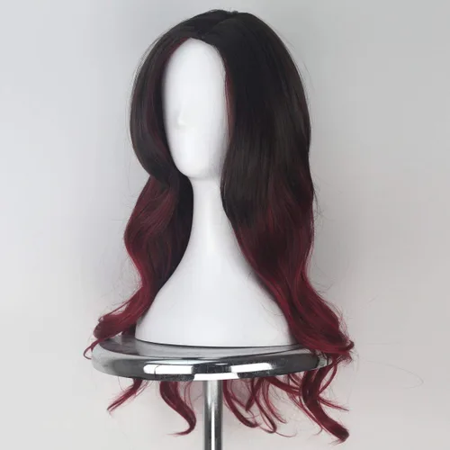 Vista 3 de Peluca larga ondulada marrón a rojo oscuro Omber Cosplay disfraz de Halloween
