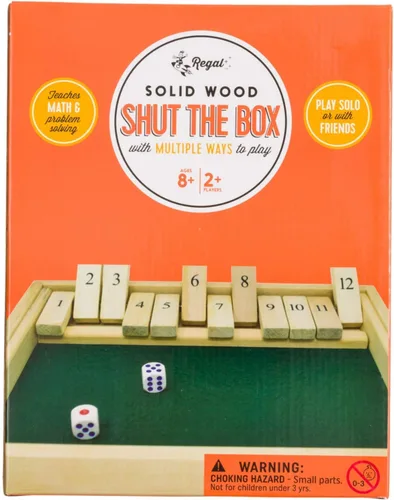 Vista 2 de Regal Games - Juego de mesa «Shut the box», juego matemático divertido con tablero de madera para adultos y niños - Juego de dados de 12 casillas