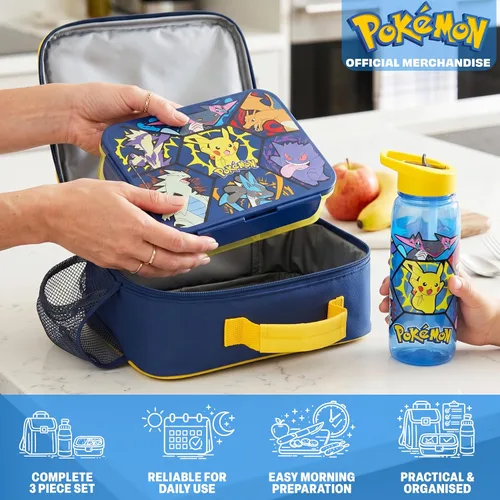 Vista 2 de Get Trend Pokemon - Lonchera aislada de 3 piezas, con caja Bento reutilizable y botella de agua de 21.6 onzas líquidas sin BPA con pajilla, lonchera