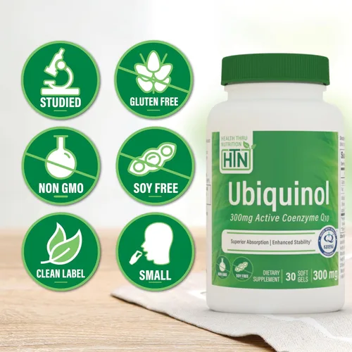 Vista 3 de Health Thru Nutrition Ubiquinol 300 mg 30 cápsulas blandas como Kaneka QH Reduced CoQ-10 Estabilizado - Probado por terceros Biodisponibilidad