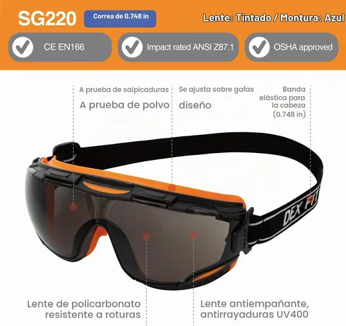 Vista 2 de DEX FIT Gafas de seguridad SG220, protección ocular contra salpicaduras químicas y de laboratorio de visión amplia, antivaho y resistentes a