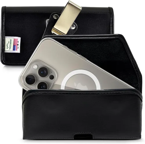 Vista 13 de Turtleback Soporte para cinturón para iPhone 16 Pro, 16e, 15 Pro 14 Pro 13 Pro - Pequeño - Se adapta con fundas delgadas estilo MagSafe, cuero negro