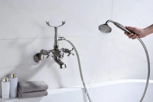 Vista 4 de Sumerain Grifo de Bañera con Patas de Níquel Cepillado, Grifo de Bañera con Ducha