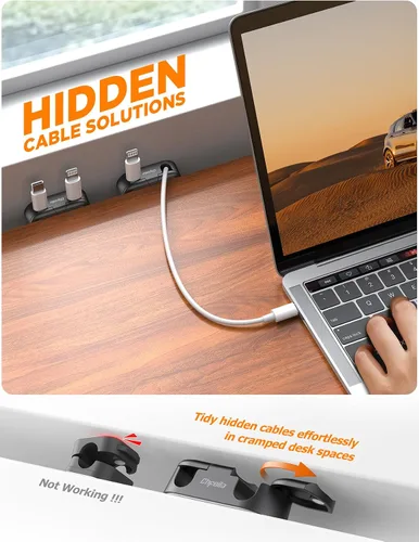 Vista 3 de Clips Magnéticos para Cables - Chfeila Paquete de 4 [Doble Ranura] [Rotación 360° y Bloqueo por Torsión] Gestión de Cables, Soporte Adhesivo