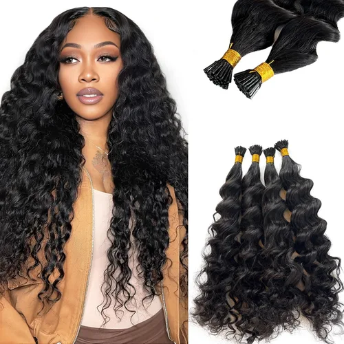 Vista 8 de Extensiones de Cabello Micro Link Negro Extensiones de Cabello Micro Loop Cabello Humano Real Paquetes Sin Trama Fusión Fría 50s 50g #1 Negro M#Jet