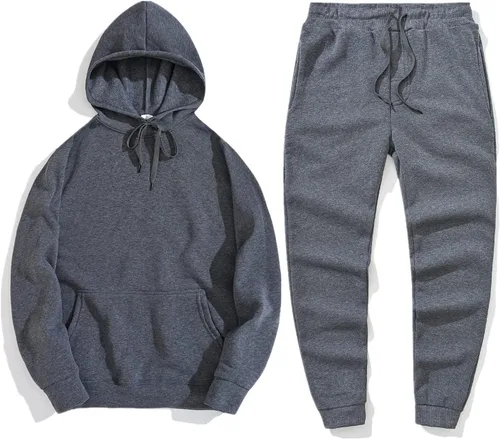 Vista 2 de Conjunto deportivo de 2 piezas para hombre, conjunto casual para correr, sudadera con capucha y pantalones deportivos de manga larga con capucha