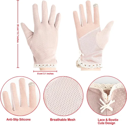 Vista 5 de Mcool Mary Guantes de encaje para mujer para actividades al aire libre, 4 pares, protección solar, algodón transpirable resistente a los rayos UV