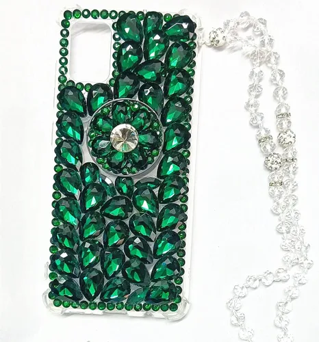 Vista 2 de Funda con función atril de diamante, 3D hecha a mano para Samsung Galaxy A71 5G 2020, color verde