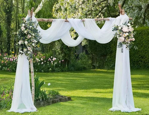 Vista 24 de Warm Home Designs Paquete de Tela para Arco de Boda Tiene 2 Scarves de 216 Pulgadas (18 Pies) en Tela Azul Marino y Blanco para Ceremonia de Boda