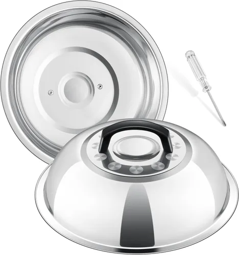 Vista 13 de Cúpula para Derretir Queso de 12 Pulgadas, HaSteeL Cubierta Redonda de Acero Inoxidable para Rociar y Vaporizar, Cúpula Grande Sólida para Plancha