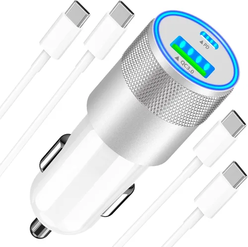 Vista 10 de [Apple MFi Certified] iPhone Fast Car Charger, Rombica 52.5W USB-C PD&QC3.0 Car Power Cigarette Lighter USB Charger Adapter with 2Pack Lightning