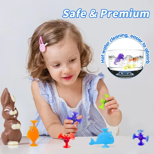 Vista 4 de Juguetes de baño con ventosas para niños, 45 piezas de ventosas de animales para niños pequeños de 3 años, herramientas para ventana, ducha y bañera