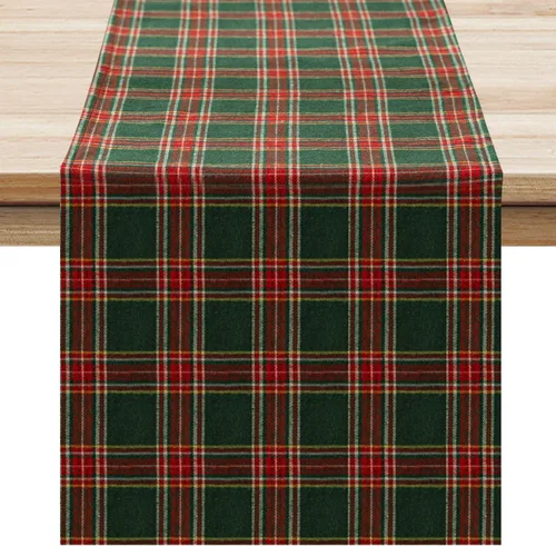 Vista 11 de Softalker Camino de mesa de tartán de Navidad a cuadros, color verde, resistente a las manchas, lavable, decoración de mesa de invierno