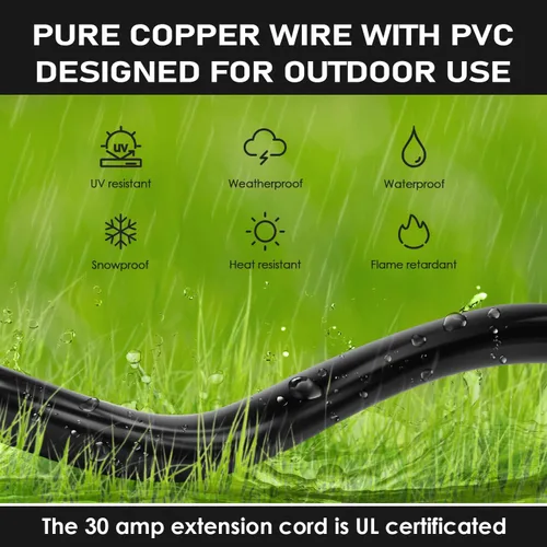 Vista 4 de Cable de extensión para secadora de 3 clavijas de 10 pies, 30 amperios, NEMA 10-30P a 10-30R 10 AWG, color negro Cable de extensión EV