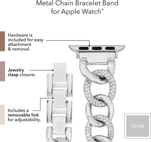 Vista 4 de Anne Klein Pulsera de cadena de moda para Apple Watch, segura, ajustable, correa de repuesto para Apple Watch, se adapta a la mayoría de muñecas