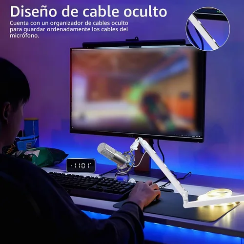 Vista 7 de Soporte de micrófono giratorio de 360°, brazo de micrófono, brazo de micrófono de perfil bajo, compatible con tornillo de 3/8 pulgadas, 5/8 pulgadas