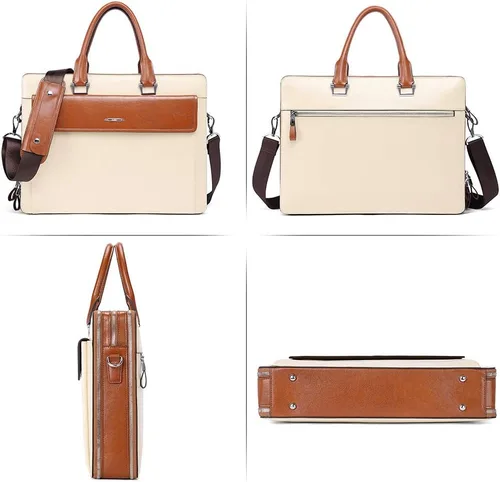 Vista 7 de CLUCI Maletines de cuero de cera de aceite para mujer, delgado, grande, para negocios, 15.6 pulgadas, bolsa de hombro vintage para hombre