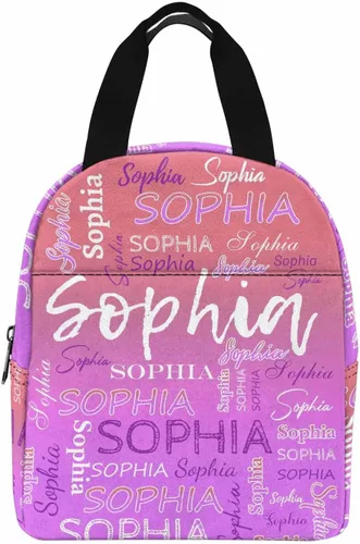 Vista 35 de InterestPrint Bolsa de almuerzo con nombre personalizado para hombres y mujeres, color rosa, blanco y negro, con lunares personalizados, enfriador