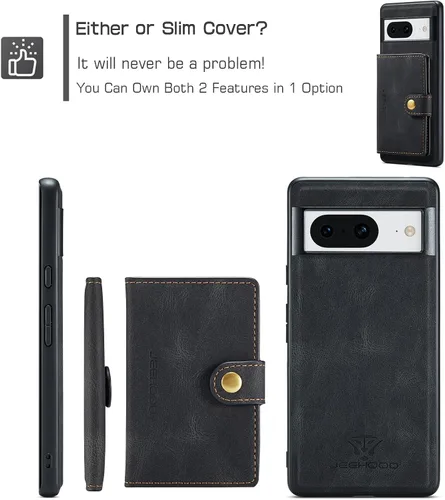 Vista 5 de Funda para Google Pixel 8 2023, cartera magnética desmontable con ranura para efectivo, soporte de carga inalámbrica con función de soporte