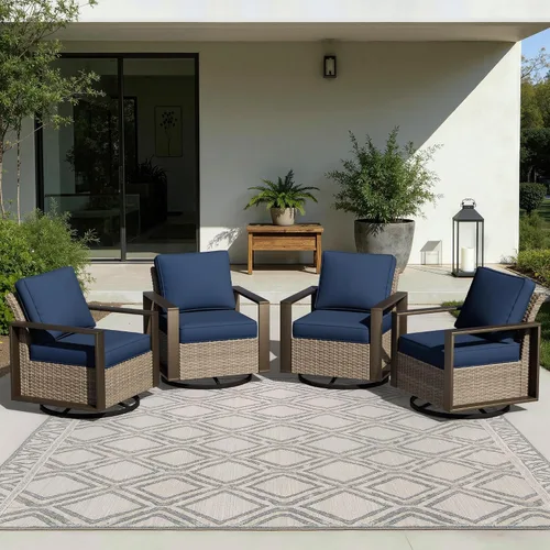 Vista 84 de Joyside - Sofá de mimbre para patio al aire libre, sofá de ratán de 3 plazas con cojines gruesos de olefina y reposabrazos rectangular con marco