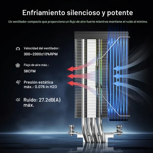 Vista 5 de ID-COOLING SE-214-XT V2 ARGB Enfriador de aire para CPU, espacio completo de memoria, 200 W Intel LGA1851/1700/1200/115X & AMD AM5/AM4, Universal