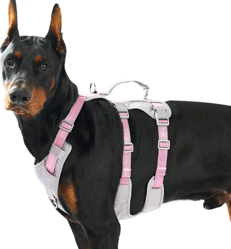 Vista 23 de Arnés reflectante para perros Huntboo con mango, a prueba de escapes, antideslizante, transpirable, ligero, arnés ajustable para perros pequeños