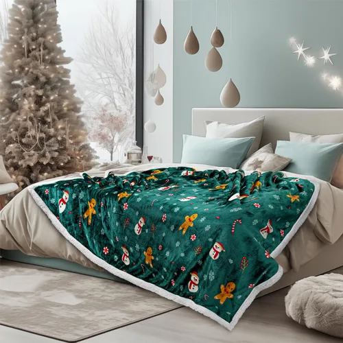 Vista 28 de PAVILIA Premium Manta de vellón sherpa de Navidad regalo de decoración navideña, afelpada, cálida y acogedora, de microfibra y reversible, para Pan