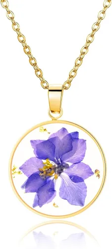 Vista 93 de Pressed Flower Necklace Gift for Women Personalized Handmade Necklaces Birth Flower Necklace