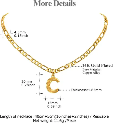 Vista 6 de FOCALOOK Collar de bambú chapado en oro de 18 quilates con dije de nombre inicial para mujer, collar grande con dije de letra de bambú