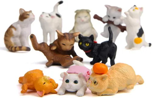 Vista 3 de 15 figuras de juguete de personajes de animales de gato, colección de gatos maduros, mini decoración de jardín, decoración de tartas, decoración