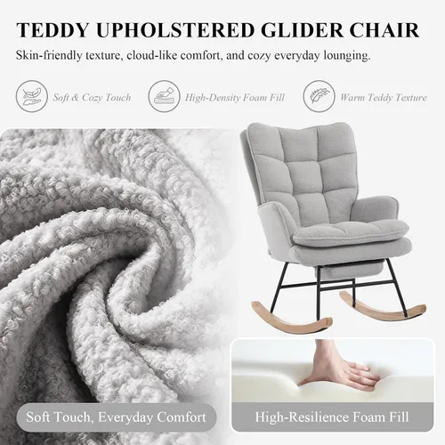 Vista 4 de Mecedora de doble capa para guardería, silla mecedora con reposapiés