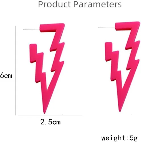Vista 5 de Aretes colgantes de acrílico con forma de rayo para mujeres y niñas, ligeros, minimalistas, fucsia, rosa profundo, colgantes de gancho, aretes retro