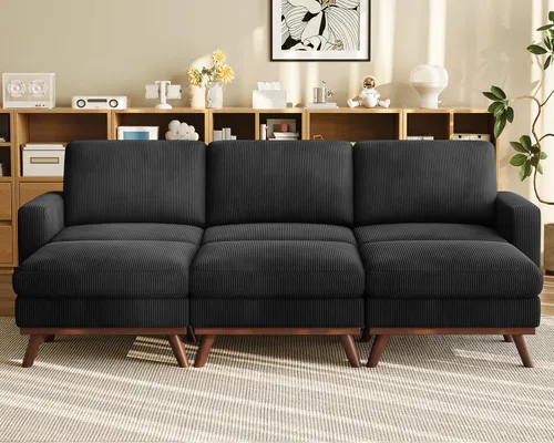 Vista 17 de Vesgantti Sofá modular en forma de U de 119 pulgadas, sofá modular de pana con asiento profundo y soporte de resortes, sofá convertible con 2 Beige