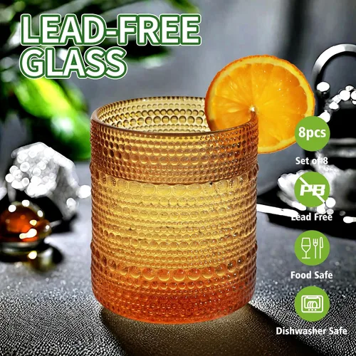 Vista 2 de Juego de Vasos de Beber Vintage Hobnail, Juego de Cristalería de 8 Vasos, Vasos Highball de 12 oz y 10 oz, Vaso Tumbler para Cócteles, Whisky, Jugo