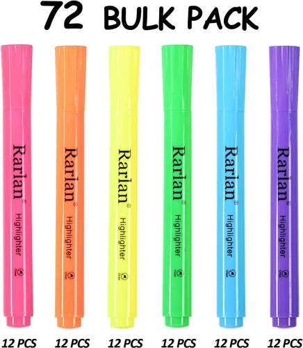 Vista 2 de Rarlan Resaltadores, punta de cincel, fluorescente surtido, paquete a granel de 72 unidades Highlighters Assorted Colors for Classroom & Office