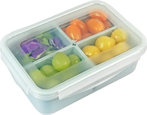 Vista 9 de Recipiente para alimentos con 2 compartimentos, color verde, 2 tazas (16.2 fl oz) Recipientes para aperitivos, compartimentos extraíbles, tapas