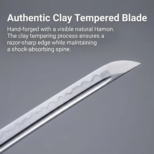 Vista 2 de Katana Sword, Handmade Samurai Sword 9260 Spring Steel - Plum Blossom Design, Full Tang & Clay Tempered - Ideal for Training, Practice, Collection &