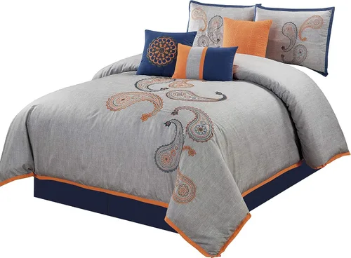 Vista 23 de Chezmoi Collection Linz - Juego de edredón bordado de 7 piezas, diseño de cachemira negro/blanco, tamaño Queen