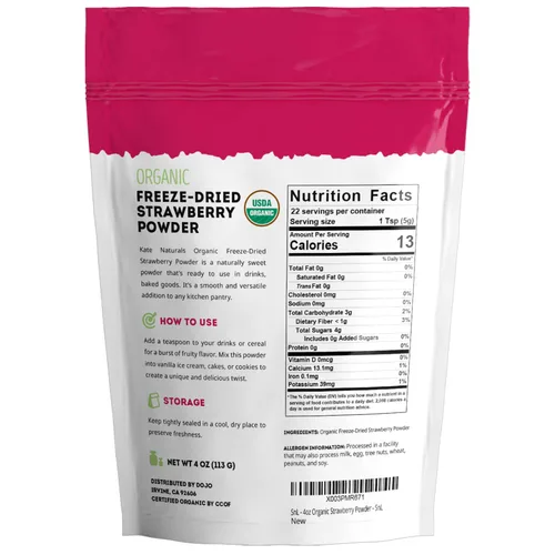 Vista 2 de Kate Naturals Polvo de fresa liofilizado orgánico para hornear y bebidas. Sabor natural de fresa para pasteles, glaseado y batidos
