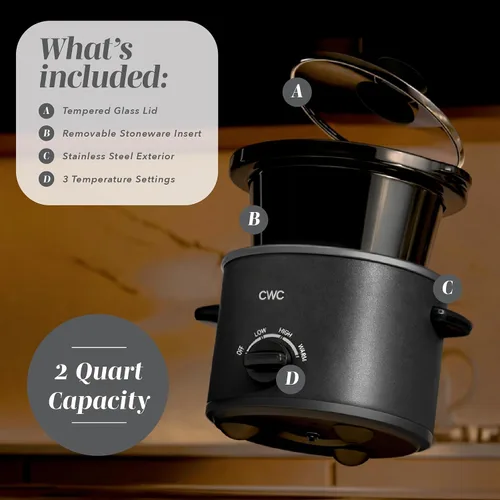 Vista 2 de COOK WITH COLOR 2QT Mini Olla de cocción lenta eléctrica redonda - Configuraciones ajustables, olla de gres extraíble, tapa de vidrio templado, apta