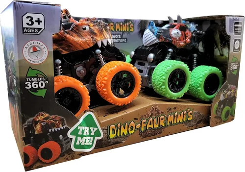 Vista 4 de Aeromax Dino-Faur Mini Camión Push N Go Triceratops TREX y Triceratops (PBDB-C)