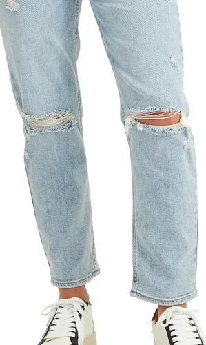 Vista 5 de ALTAR'D STATE Jeans de talle alto para mujer, mezclilla rasgada con cierre de botón, azul y negro
